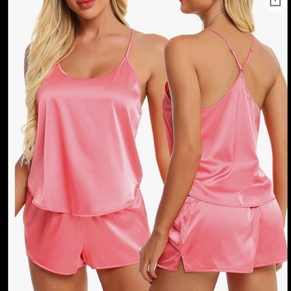 coral two piece pajama shorts and tank top set - Picture 4 of 7